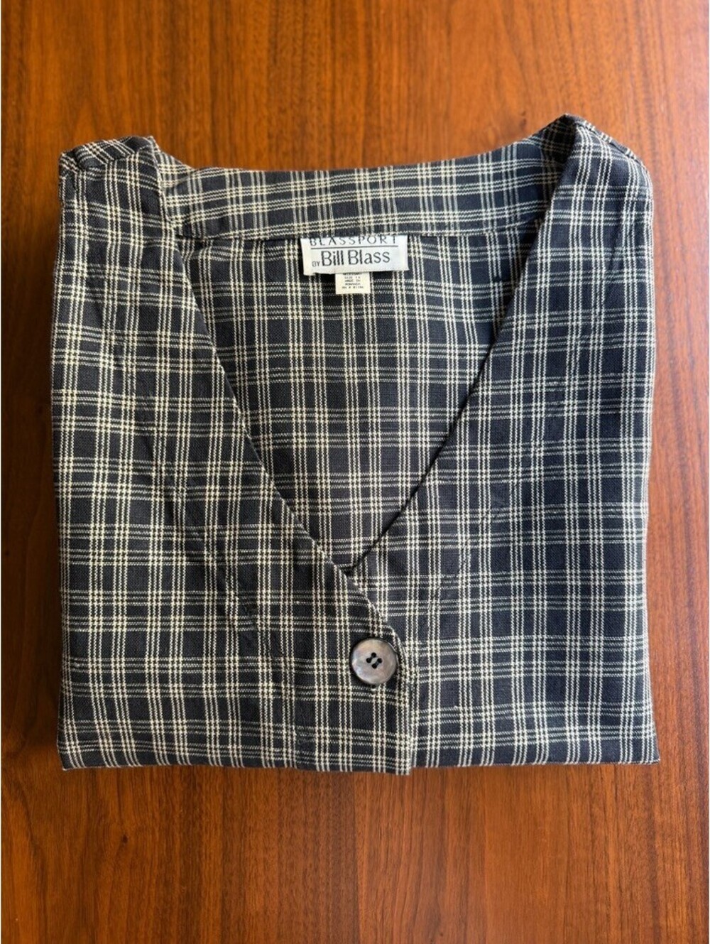 Vintage Blassport by Bill Blass Women's Vest in Black & Tan Plaid - Size 1X
